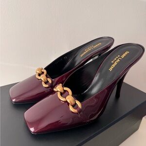 Saint Laurent Burgundy Heels with Gold Chain